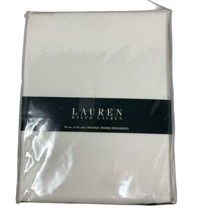 Lauren Ralph Lauren Tablecloth 70" Round White Harrison Herringbone Tailored Hem